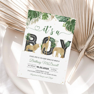 Wild One Jungle Gold Baby Shower Boy Einladung