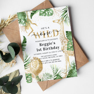 Wild One Jungle Greenery & Gold 1. Geburtstag Part Einladung