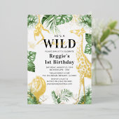 Wild One Jungle Greenery & Gold Foil Einladung (Stehend vorne)