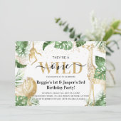 Wild One Jungle Greenery & Gold Geburtstag Einladung (Stehend Vorderseite)