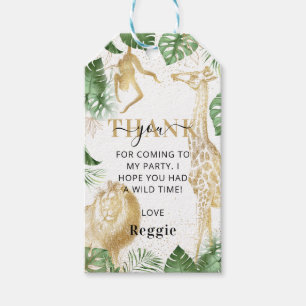 Wild One Jungle Greenery & Gold Geburtstagsparty Geschenkanhänger