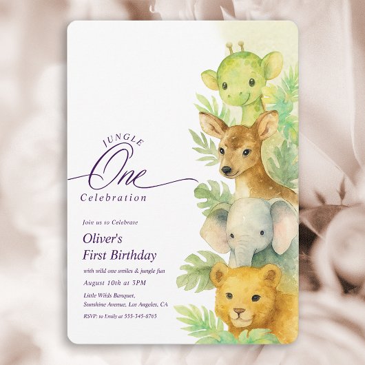 Wild One Jungle Leaves Boy 1st Birthday Invitation Einladung
