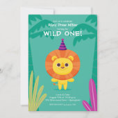 Wild One Jungle Lion Birthday Einladung (Vorderseite)