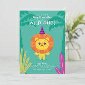 Wild One Jungle Lion Birthday Einladung (Stehend Vorderseite)