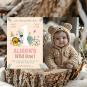 Wild One Jungle Party für Baby Girl mit Foto Einladung