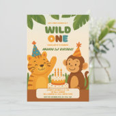 Wild One Jungle Safari 1. Geburtstag Einladung (Stehend Vorderseite)