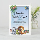 Wild One Jungle Safari 1. Geburtstag Einladung (Stehend Vorderseite)