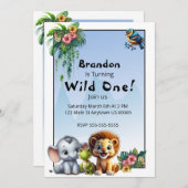 Wild One Jungle Safari 1. Geburtstag Einladung (Vorne/Hinten)