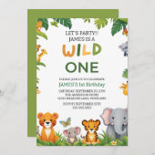 Wild One Jungle Safari 1. Geburtstag Einladung Kin (Vorne/Hinten)