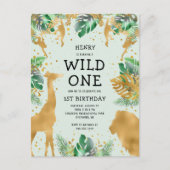 Wild One Jungle Safari 1. Geburtstag Grün Einladungspostkarte (Vorderseite)
