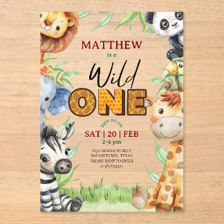 Wild One Jungle Safari 1st birthday Invitation Acryleinladungen