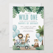 Wild One Jungle Safari 1st Birthday Party Einladung (Vorderseite)