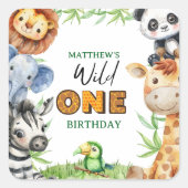 Wild One Jungle Safari 1st birthday Quadratischer Aufkleber (Vorderseite)