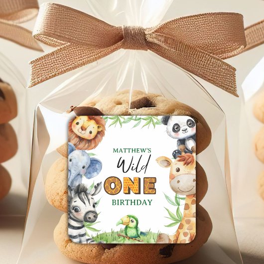Wild One Jungle Safari 1st birthday Quadratischer Aufkleber