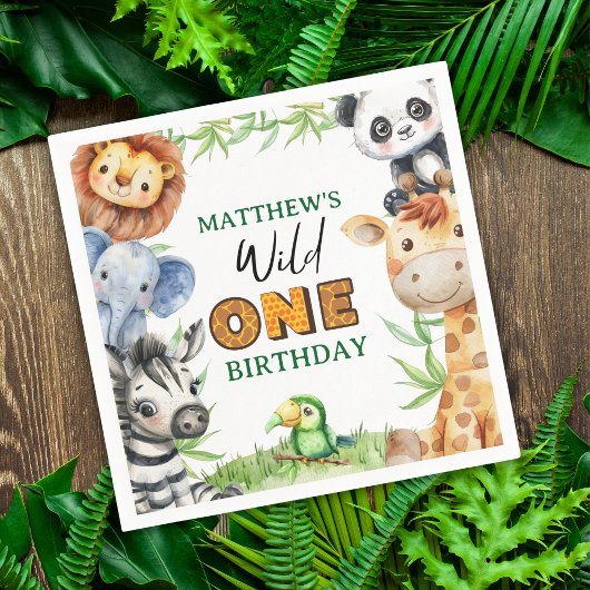 Wild One Jungle Safari 1st birthday  Serviette