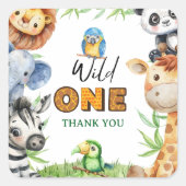 Wild One Jungle Safari 1st birthday Thank You  Quadratischer Aufkleber (Vorderseite)