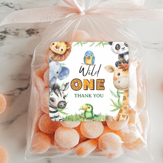Wild One Jungle Safari 1st birthday Thank You  Quadratischer Aufkleber