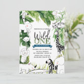 Wild One Jungle Safari Animal Boys erster Geburtst Einladung (Stehend Vorderseite)