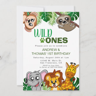 Wild One Jungle Safari Animal Twins Erster Geburts Einladung