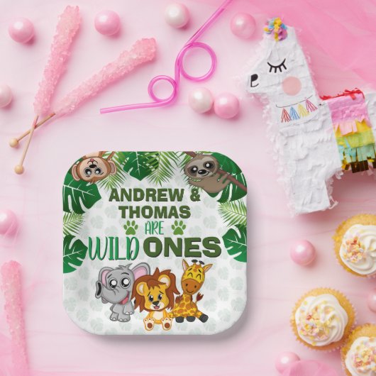 Wild One Jungle Safari Animal Twins Erster Geburts Pappteller (Party)