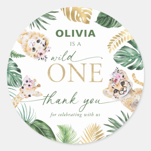 Wild One Jungle Safari Animal Vielen Dank Runder Aufkleber (Vorderseite)