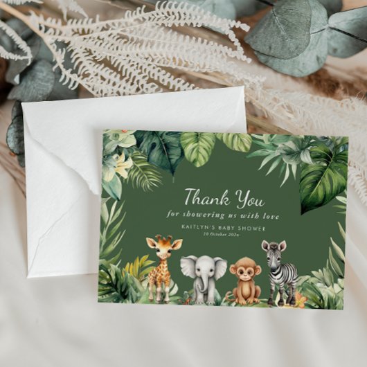 Wild One Jungle Safari Animals Baby Shower Dankeskarte
