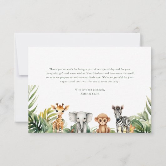 Wild One Jungle Safari Animals Baby Shower Dankeskarte (Rückseite)