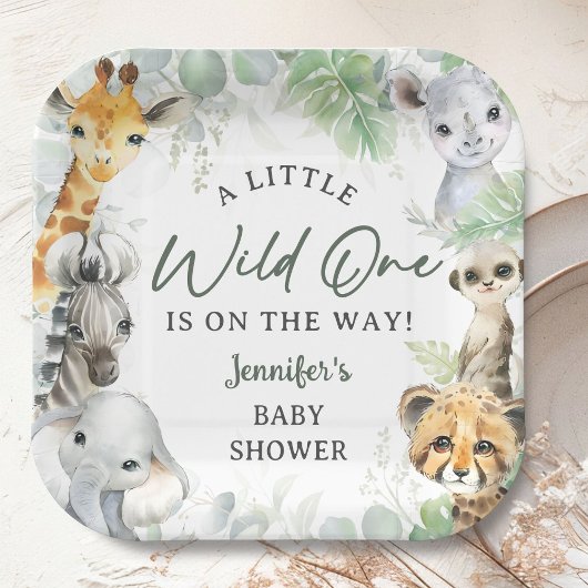 Wild One Jungle Safari Animals Baby Shower Pappteller