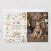 Wild One Jungle Safari Animals Birthday Photo Einladung (Vorderseite)