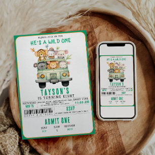 Wild One Jungle Safari Animals Boy 1. Geburtstag Einladung