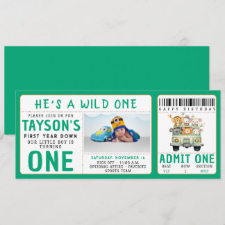 Wild One Jungle Safari Animals Boy 1. Geburtstag Einladung