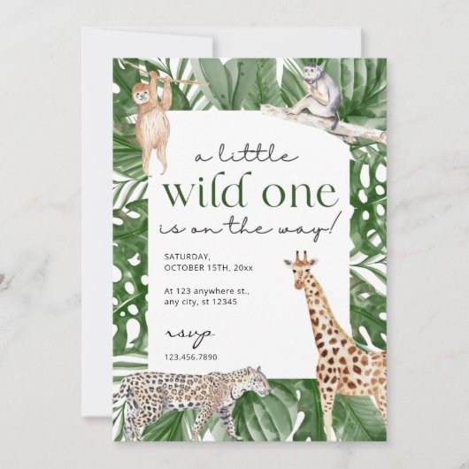 Wild One Jungle Safari Animals Boy Baby Shower Einladung (Vorderseite)