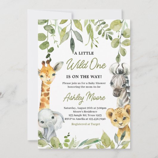 Wild One Jungle Safari Baby Dusche Einladung (Vorderseite)