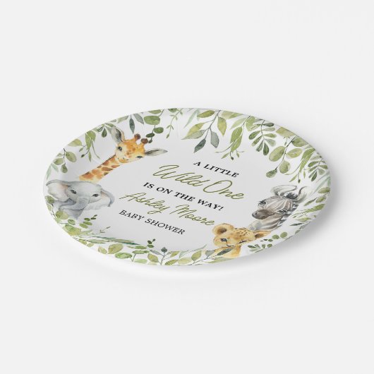 Wild One Jungle Safari Baby Dusche Pappteller (Schrägansicht)