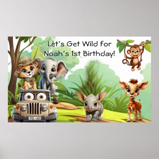 Wild One Jungle Safari Birthday Banner – 1st Birth Poster (Vorne)