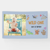 Wild One Jungle Safari Blue 1. Geburtstag Banner (Horizontal)