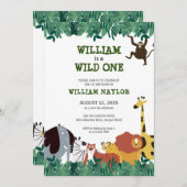 Wild One Jungle Safari Erster Geburtstag Einladung (Vorne/Hinten)