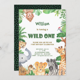 Wild One Jungle Safari Erster Geburtstag Einladung