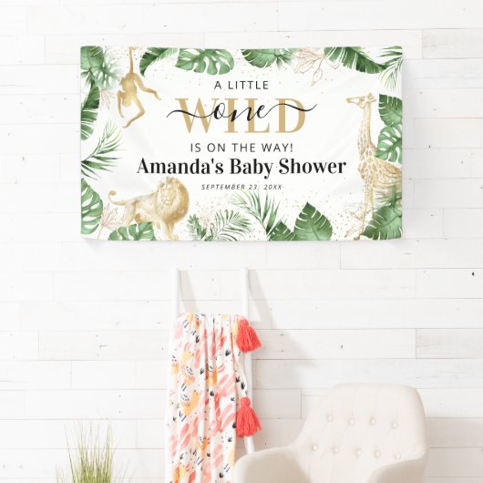 Wild One Jungle Safari Grüne & Gold Baby Dusche Banner (Insitu)