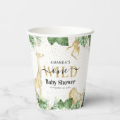 Wild One Jungle Safari Grüne & Gold Baby Dusche Pappbecher (Rückseite)