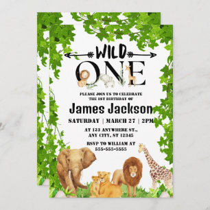 Wild One Jungle Safari Kinder Thema 1. Geburtstag Einladung