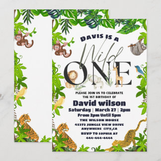Wild One Jungle Safari Kinder Thema 1. Geburtstag Einladung