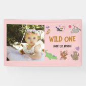 Wild One Jungle Safari Rosa 1. Geburtstag Banner (Horizontal)