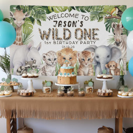 Wild One Jungle Safari Tier 1. Geburtstag Banner