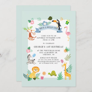 Wild One Jungle Safari Tiere 1. Geburtstag Einladung