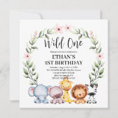 Wild One Jungle Safari Tiere 1. Geburtstag Einladung (Vorderseite)