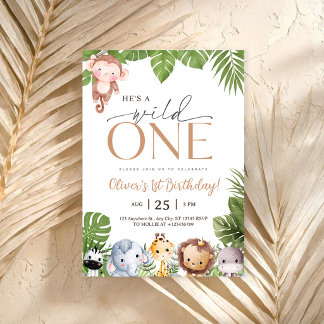 Wild One Jungle Safari Tiere 1. Geburtstag Einladung