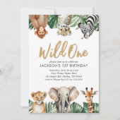 Wild One Jungle Safari Tiere 1. Geburtstag Einladung (Vorderseite)