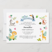 Wild One Jungle Safari Tiere 1. Geburtstag Einladung (Vorderseite)