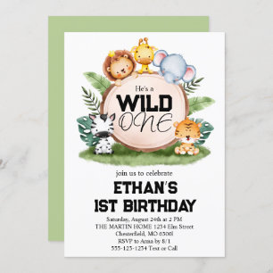 Wild One Jungle Safari Tiere 1. Geburtstag Party Einladung
